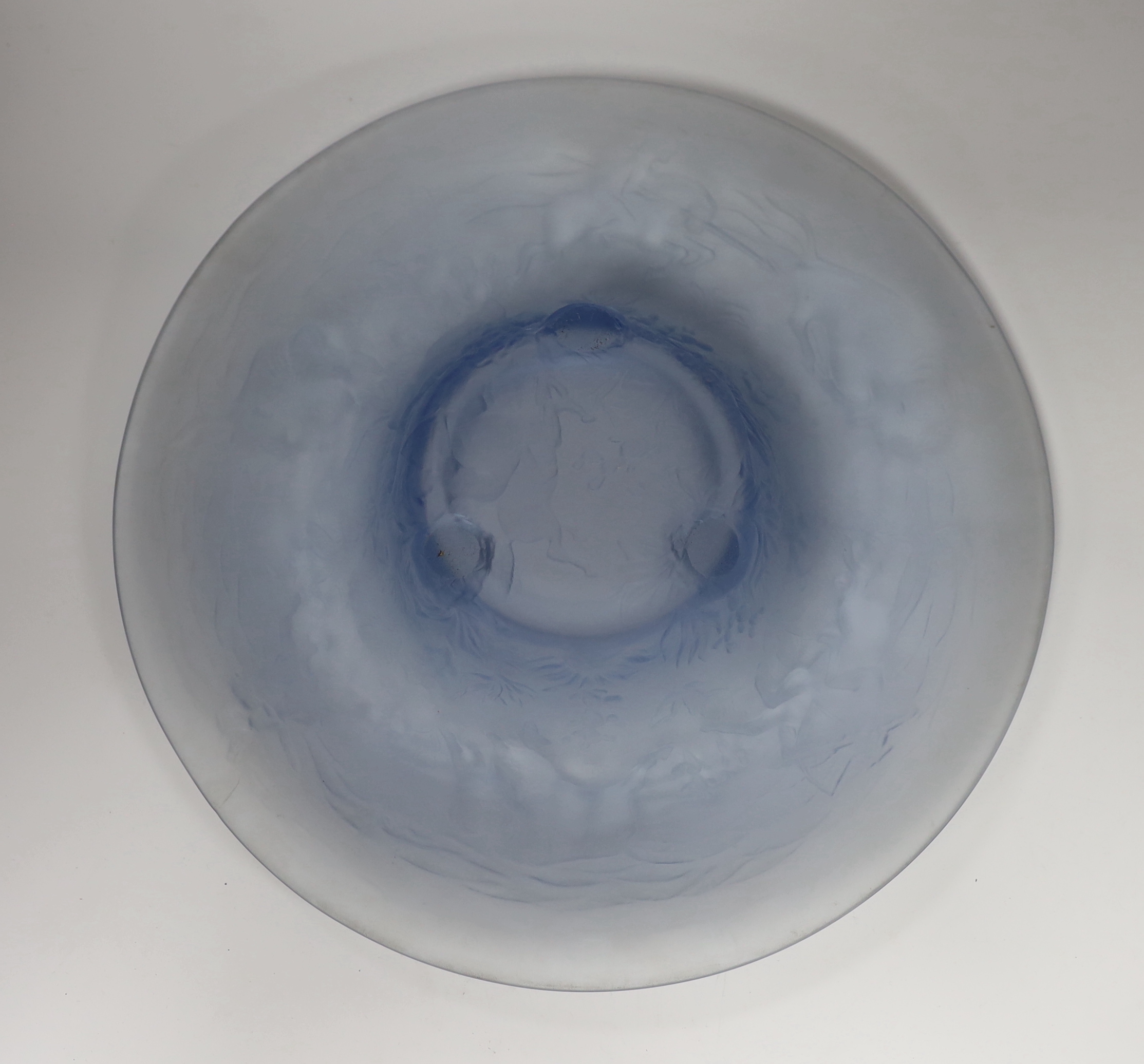 A French opaque blue glass dish, 41cm